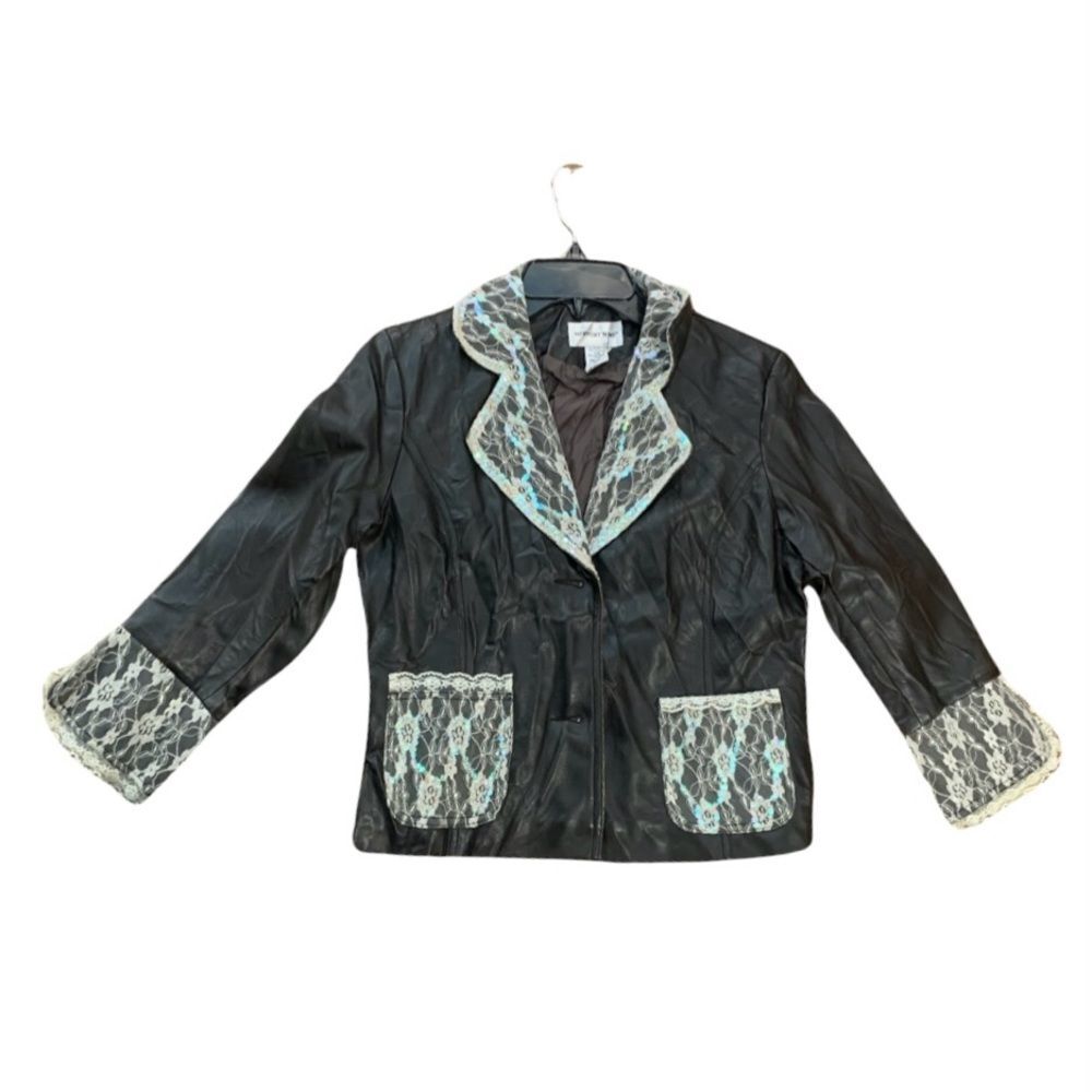 NWT Vintage Newport News Lace & Sequin Faux Leather Jacket Size 8 - Picture 4 of 8